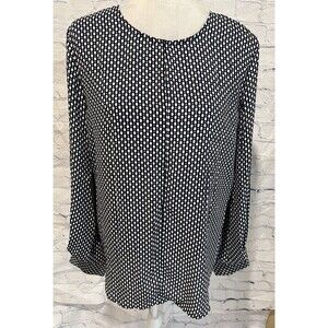 Ann Taylor Factory Top Black & White Polka Dot Long Sleeve Blouse Size Medium